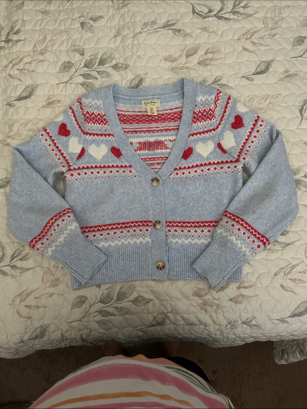 Jessica Simpson Light Blue Heart Fair Isle Cardigan